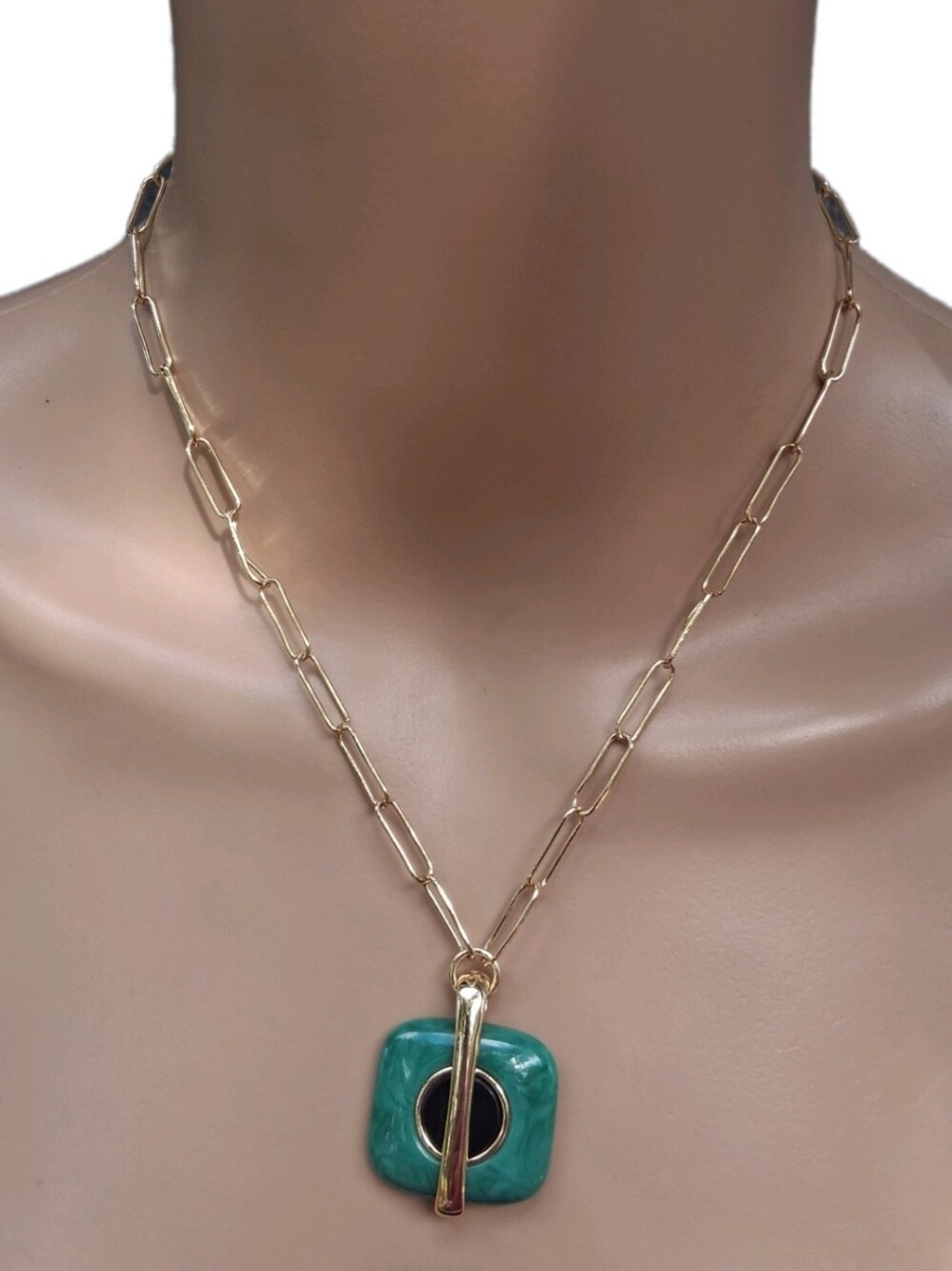 Carla Rockmore Dress to Express Green Resin Pendant Paperclip Chain Necklace